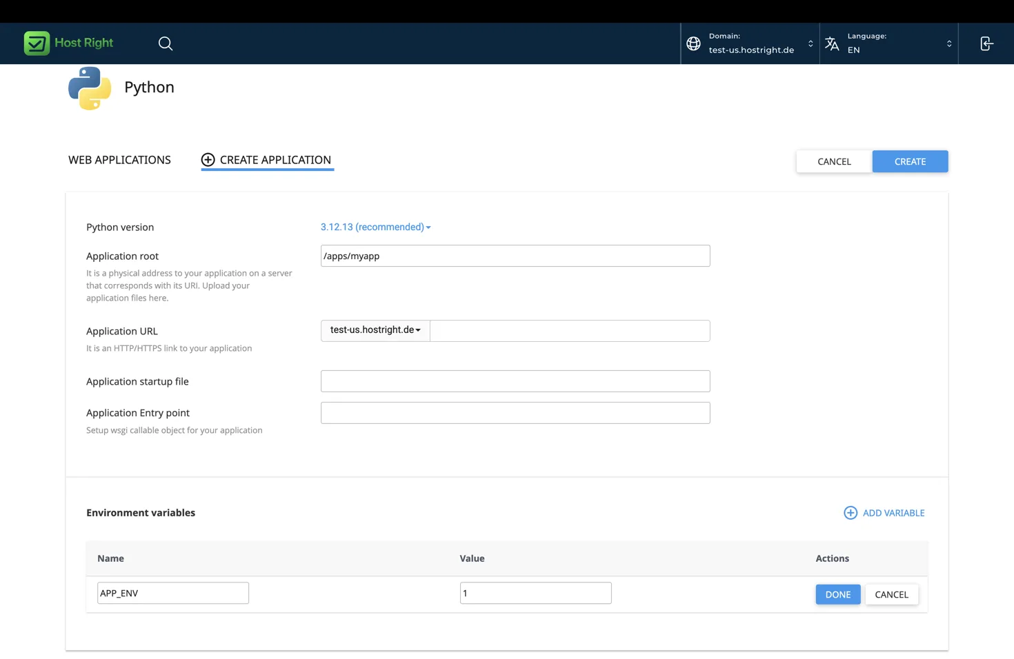 Example Python application settings
