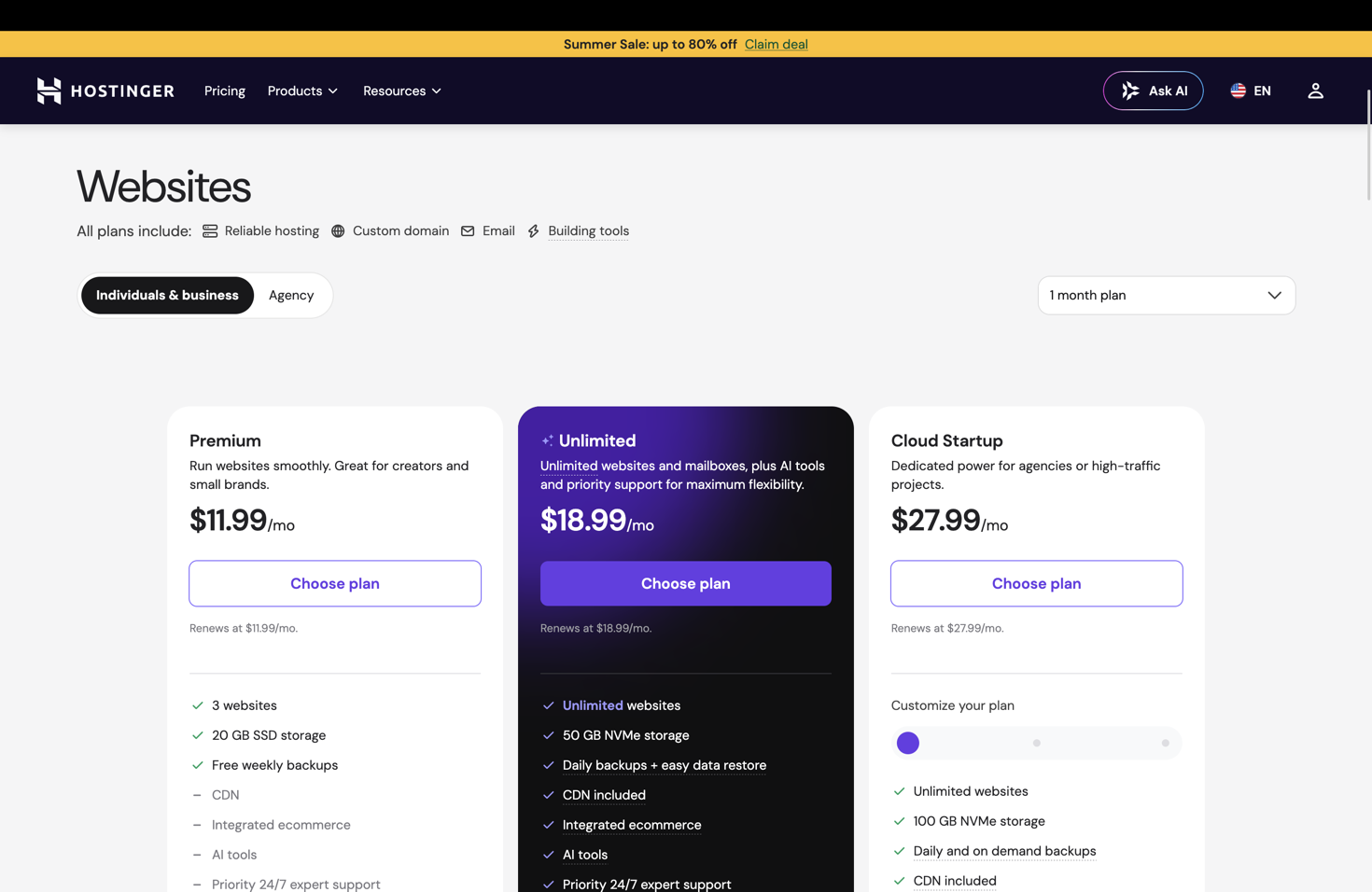 Hostinger web-hosting pricing