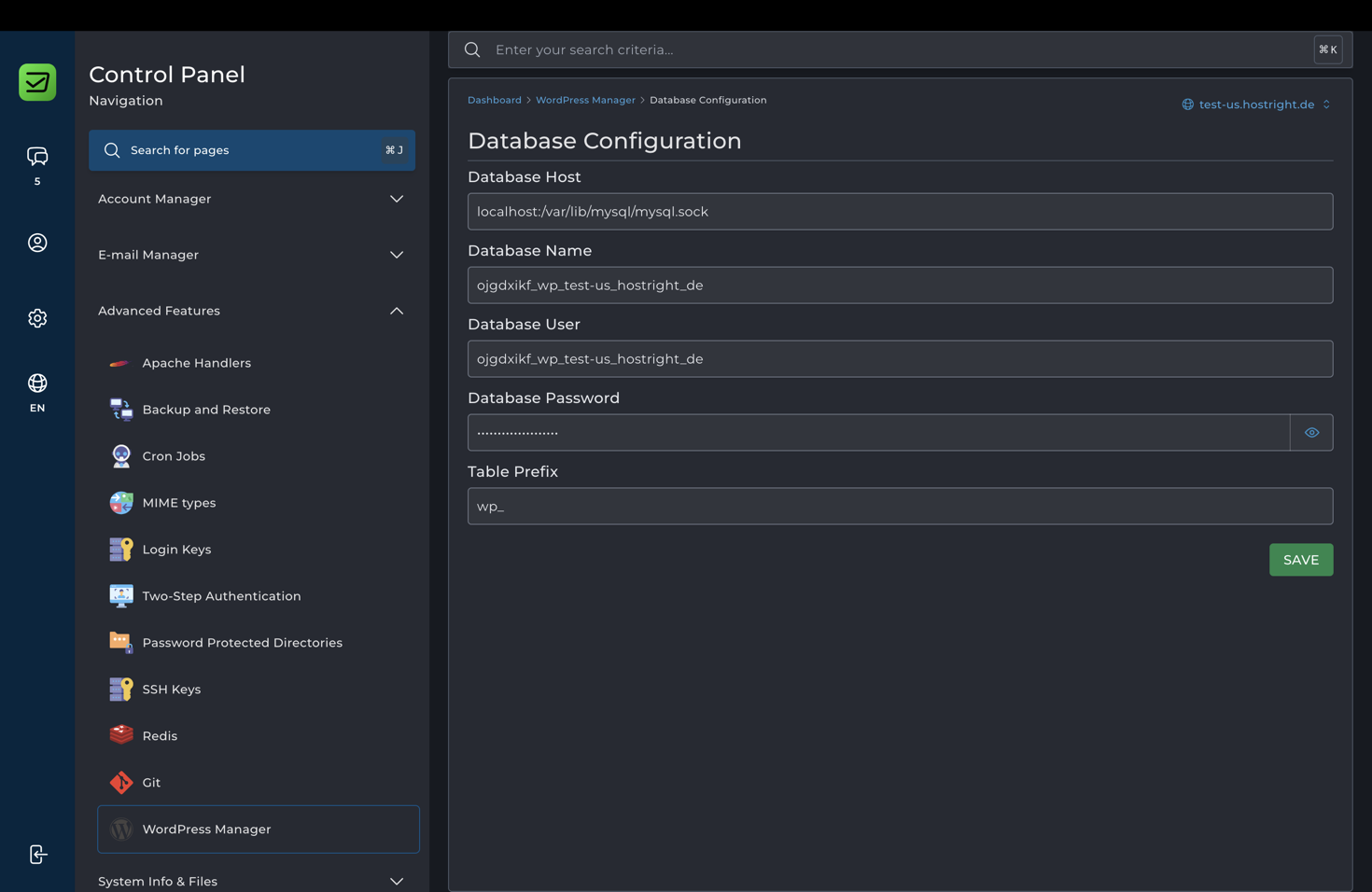 Manage the WordPress database configuration