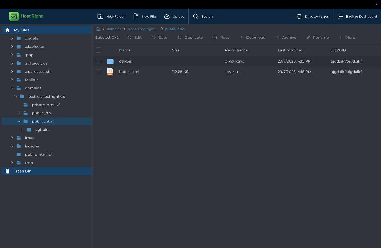 HostRight file manager domain view