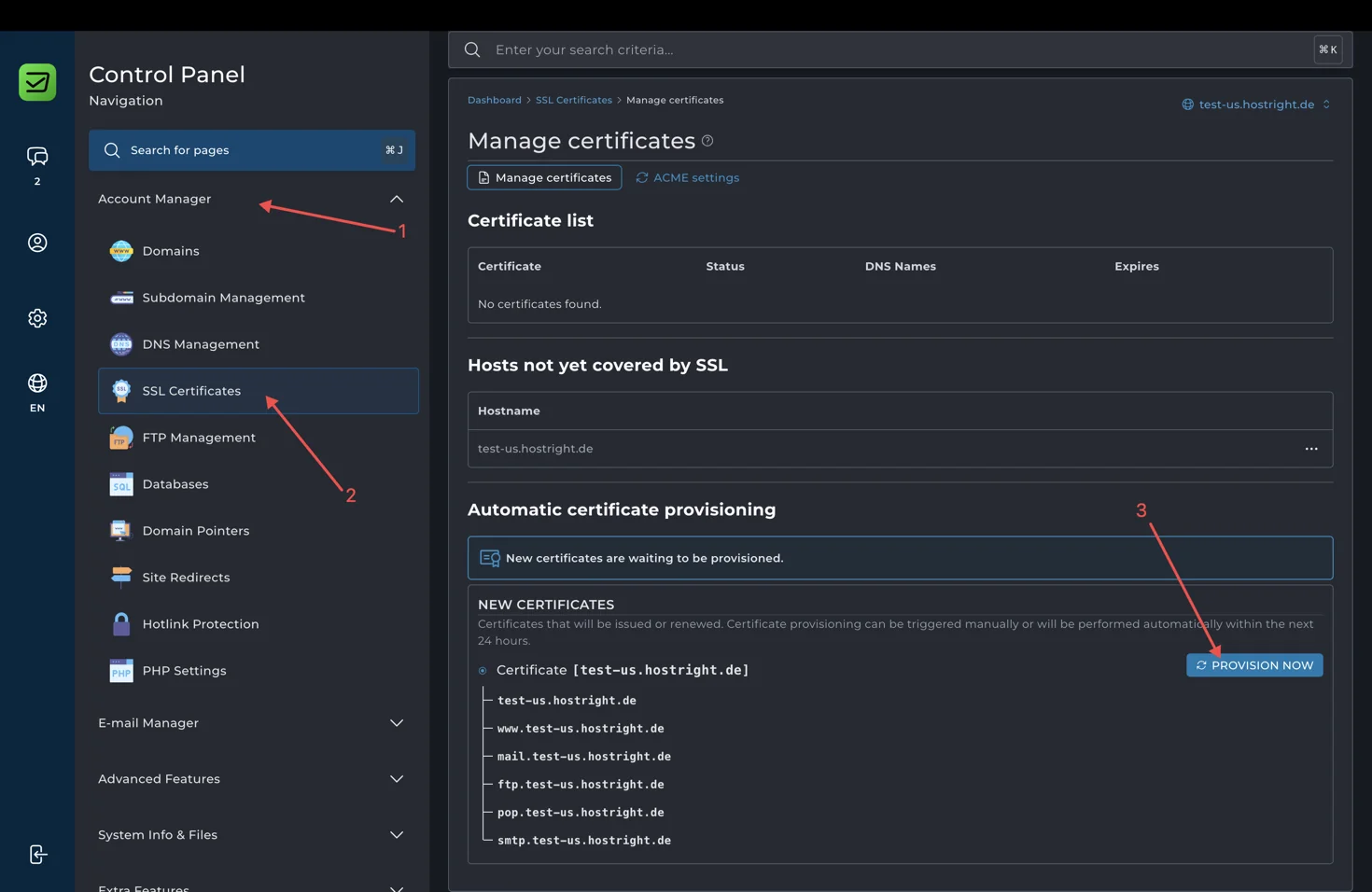 SSL certificate generation in HostRight